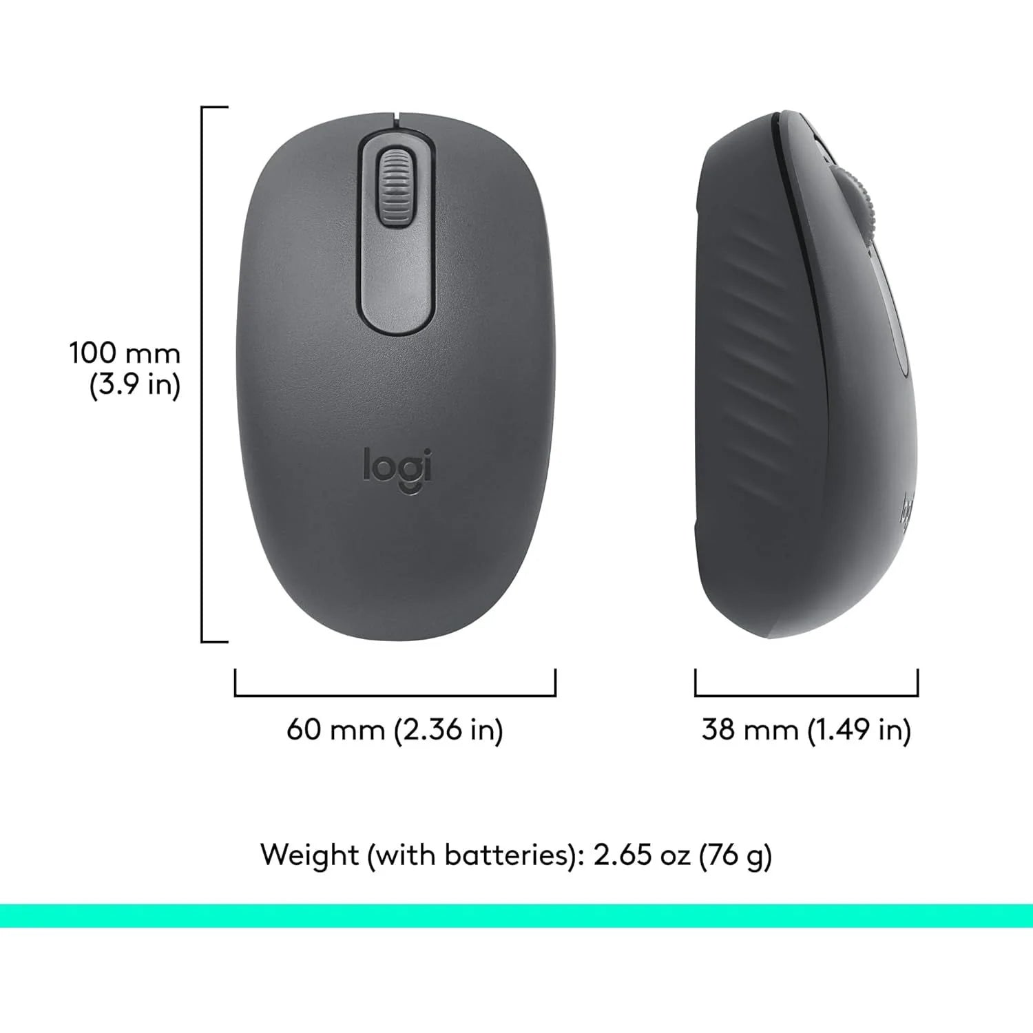 Logitech M196 Bluetooth wireless mouse dimension 