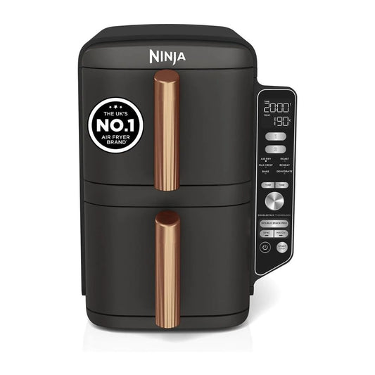 Ninja air fryer with copper handles on a white background