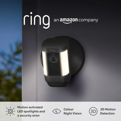 Ring Spotlight Cam Pro Battery by Amazon | Outdoor Security Camera 1080p HDR Video, 3D Motion Detection, Bird's-Eye View, LED Spotlights, alternative to CCTV | 30-day free trial of Ring Protect