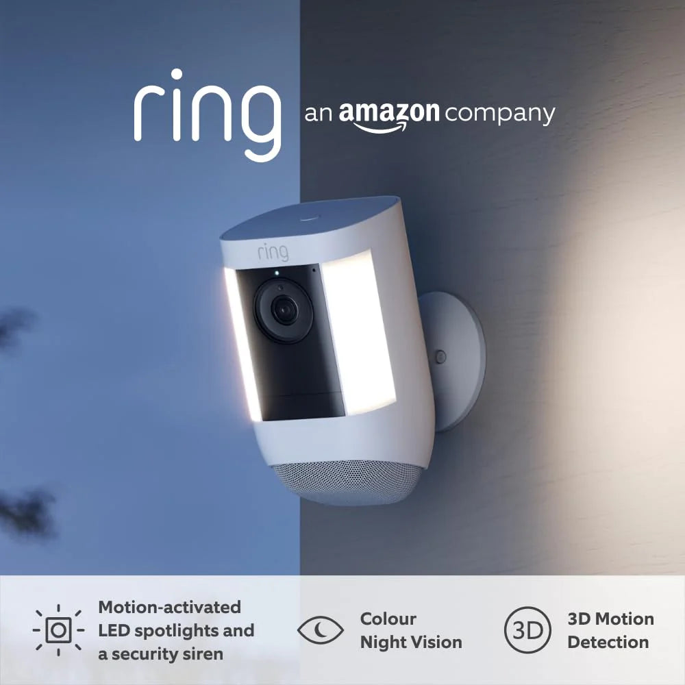 Ring Spotlight Cam Pro Battery by Amazon | Outdoor Security Camera 1080p HDR Video, 3D Motion Detection, Bird's-Eye View, LED Spotlights, alternative to CCTV | 30-day free trial of Ring Protect