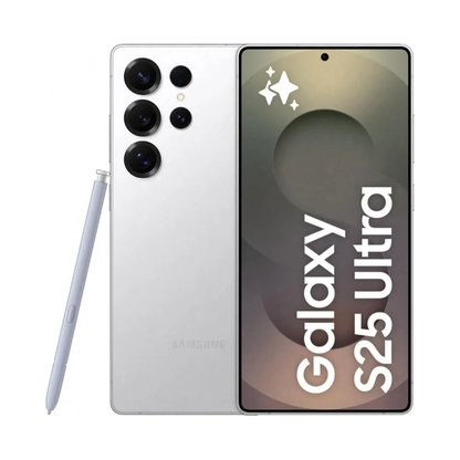 Samsung Galaxy S25 Ultra smartphone with stylus on a white background