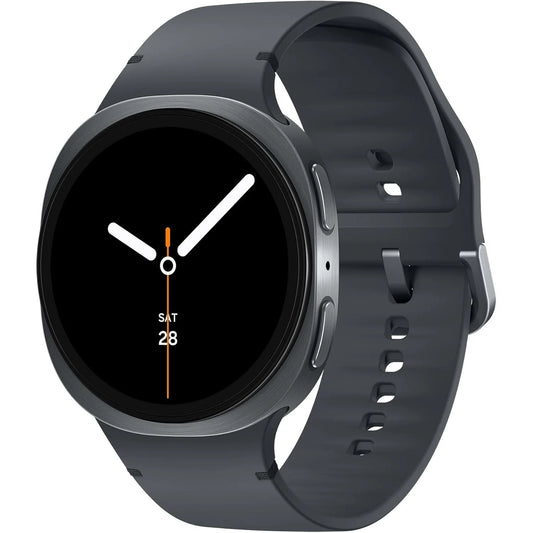 Smartwatch with a black strap on a white background