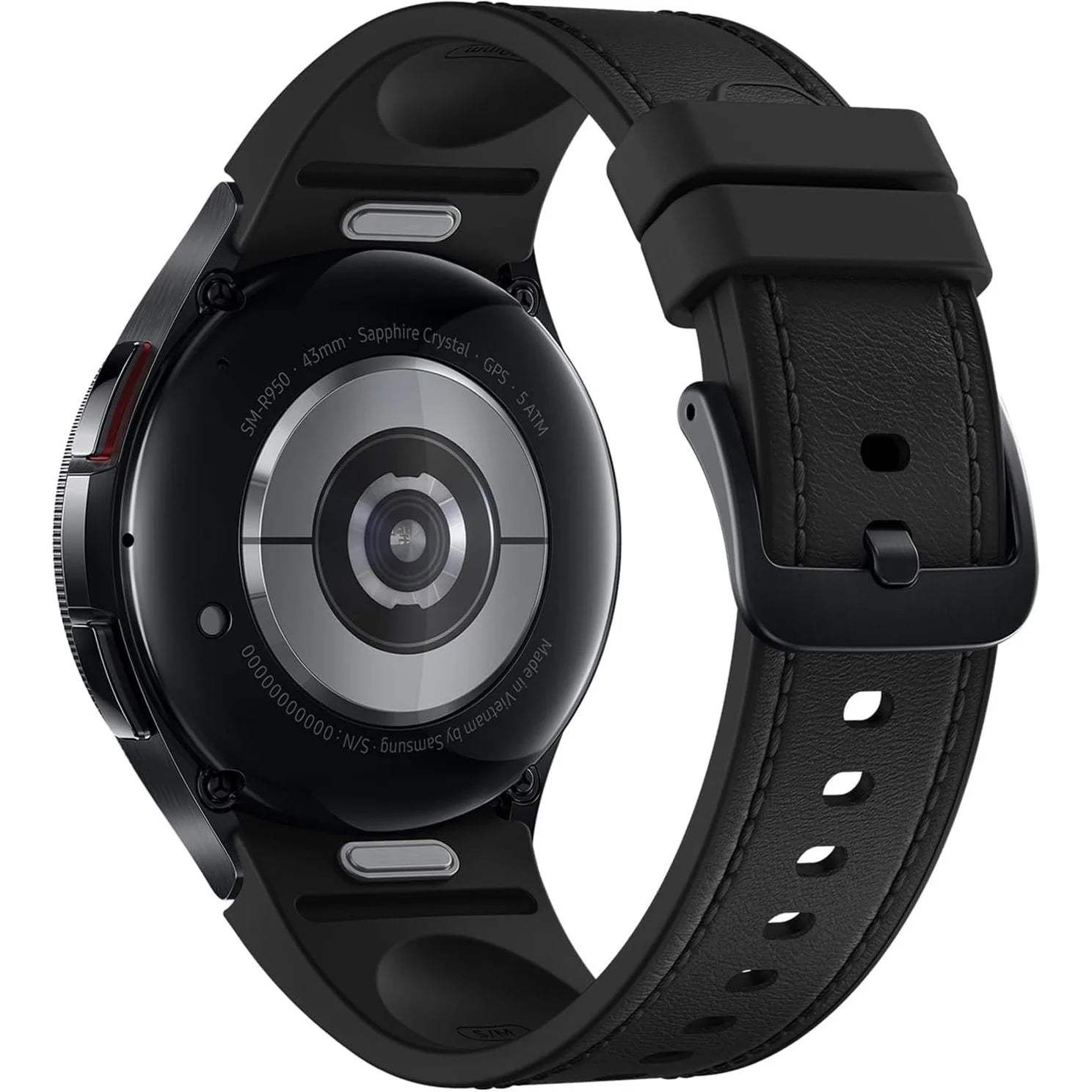 Black smartwatch with a detailed case on a white background