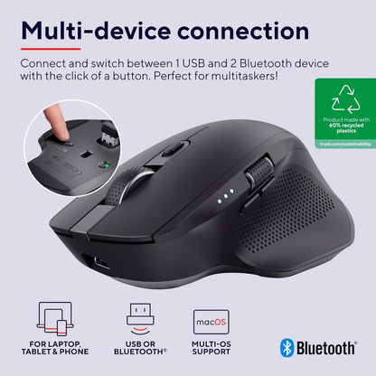 Trust Ozaa Plus multi device wireless mouse Bluetooth 2.4GHz ergonomic design