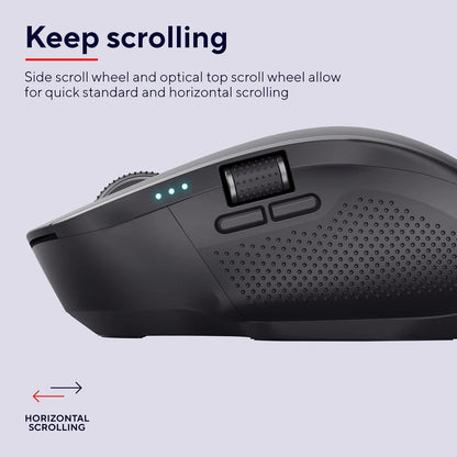 Trust ozaa++wireless mouse black side scroll wheel allow for quick scrolling